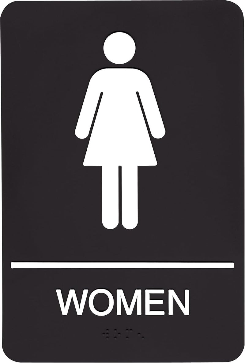 Headline Sign 9004 Women's Restroom ADA Sign with Grade 2 Braille and Tactile Graphics, 6" x 9", Black/White, Made in USA - Image 1